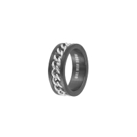 Bague acier noir avec chaîne grise