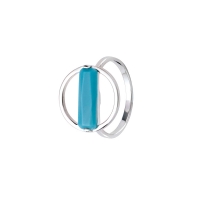 Bague en Argent rhodié 925/1000 cercle avec pierres synthétique de couleur turquoise