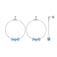 Boucles d'oreilles cercles Larimar et ronds argentés, argent 925/100 rhodié