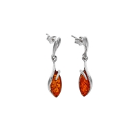 Boucles d'oreilles en argent 925/1000 rhodié ornées d'une pierre ovale en ambre