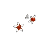 Boucles d'oreilles fleur en Ambre et pétales en argent 925/1000