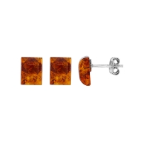 Boucles d'oreilles forme rectangle ambre cognac en argent 925/1000