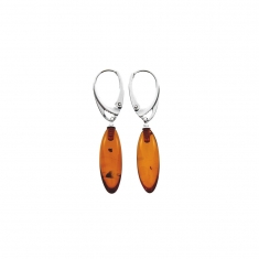 Boucles d'oreilles pierrre ambre ovale pendante et brisures argent 925/1000