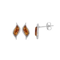 Boucles d'oreilles puces forme amande en ambre cogna en argent 925/1000 rhodié