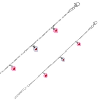 Bracelet 3 coeurs pampilles émail blanc rose rouge argent 925/1000 rhodié