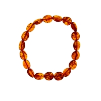 Bracelet élastique avec perles ovales en ambre cognac