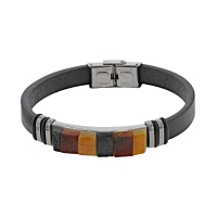 Bracelet homme ambre cognac et acier cuir de bovin