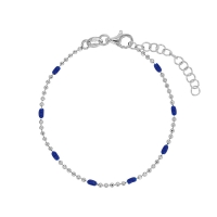 Bracelet maille boule diamantée, émail bleu marine argent 925/1000 rhodié