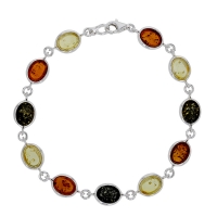 Bracelet ovale ambre cognac, miel et gris en argent 925/1000 rhodié