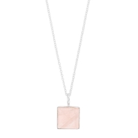 Collier en argent 925/1000 et pendentif forme carré en quartz rose