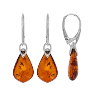 Dormeuses ornées d'ambre cognac, argent 925/1000 rhodié