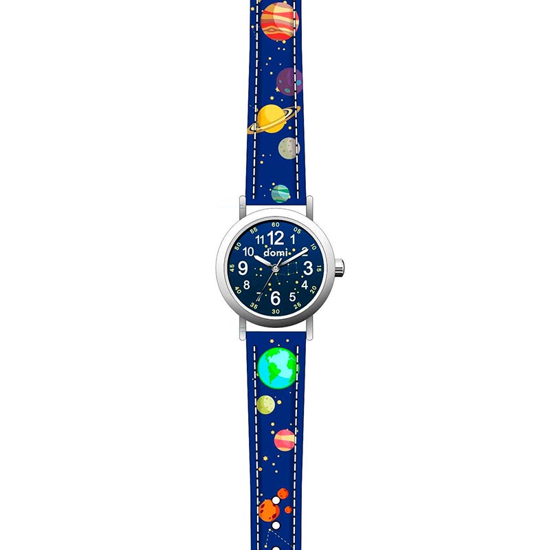 Montre enfant Planètes boîtier métal et bracelet synthétique bleu foncé, mvt Miyota 2035