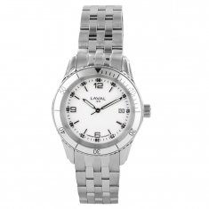 Montre homme acier, cadran blanc, dato 3h, boucle déployante, étanche 50m