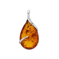 Pendentif ambre cognac ovale et argent 925/1000 rhodié