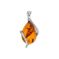 Pendentif ambre forme goutte sur armature en argent 925/1000 rhodié