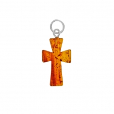 Pendentif en forme de croix en ambre surmonté d'un anneau argent 925/1000