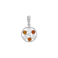 Pendentif triskèle ambre cognac, miel et gris en argent 925/1000 rhodié